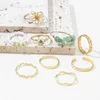 Collier Boucles d'oreilles Set 9pcs / Set Bohemia Bijoux Bijoux Crystal Rice Perles d'anneau Cleeur creux Green Naturel Stone Flowers Love