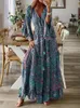 Basic Casual Kleider Frauen Vintage Bohemian Maxi Kleider Sommer lässiger Flare-Hülle Kleid Female Strand floraler Druck Big Swing Long Kleid 230818