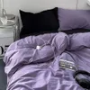 Sängkläder uppsättningar Solid Set Soft Plat Sheets Purple Däcke Cover Pudowcase Polyester Bed Linen Single Queen Full King Size Home Textiles 230817