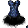 Bustiers Corsets Women Sexy Burlesque Overbust Corset Bustier Top With Mini Tutu Skirt Fancy Dresses Costume Gothic Dress Drop Del Dhcdo