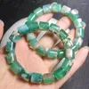 Bangle Natural Green Flower Agate Bucket Bracelet Handmade Crystal Quartz Jewelry Stretch Children Birthday Gift 1pcs 12MM