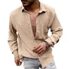 Men's Casual Shirts Autumn Cotton Linen Men Beach Leisure Loose Breathable Shirt Vintage Solid Buttoned Lapel Long Sleeve