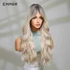 Synthetische Perücken Emmor gemischte blonde braune Perücke synthetische Wellenperücken mit Pony for Women Cosplay Party Lolita verwenden hitzebeständige Faserhaarperücke HKD230818