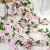 Decorative Flowers Wreaths Sakura Vine Artificial Hanging Garland Rattan for DIY Wedding Arch Wall Home Decoration Cherry Blossom Fake Flower Plant HKD230818