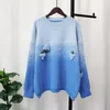 Pulls de femmes Gradient Bleu Couleur Femmes Sweater d'hiver Automne Full Full Full Soversize Tricking Tops Pullsovers Miots