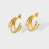 Stud Earrings INS Three Layered Arc Hoop Earring For Women 18K Gold Color Stainless Steel Hypoallergenic Triple Line Jewelry
