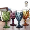 Verres à vin de 10 oz Gobelet en verre coloré avec tige 300 ml Motif vintage en relief Verres romantiques pour tasses de mariage de fête FY5509333v