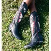 Stiefel Damen Cowboy Cowgirl Mid Calf Butterfly bestickter Spitze Zeh Stapelte Absatz Herbst Winter Slip on Shoes Marke Design 230817