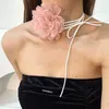 Chains Elegant Mesh Big Flower Choker Necklace With Long Lace Up Rope Romantic Trendy 2023 Ladies Knotted Collar Chain Jewelry