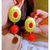 Kolczyki Dangle Medieval Classical Bright Heavy Ear Clip bez otworów - Elegancki luksus Retro Red Women's Elegancki luksus