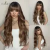 Parrucche sintetiche Eashair Long Wavy Brown Wigs sintetico con luci naturale parrucca naturale per le donne con scoppi per capelli CAPPELLI FACKE Resistenza al calore HKD230818