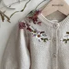 Pull Style coréen nouveau printemps automne bébé filles tricoté Cardigan pull fleur broderie enfants manteau enfants veste x0818