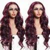 Front lace wig Women's long curly hair Wine red large wave wig headband wig 230818