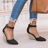 Dress Shoes 2021 Wedges Women Sandals Summer Fashion Buckle Solid Pointed Sweet Casual Office Party Wedding Shoes Plus Size Ladies Sandals T230818