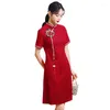 Roupas étnicas retro chinês tradicional vermelho melhorado Cheongsam Vestido QIPAO de manga curta elegante de manga curta