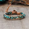 Bracelets porte-bonheur 8mm perles rondes Turquoise naturelle Bracelet en cuir fait main bohême bijoux accessoires pour femmes goutte