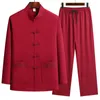 Tracksuits voor heren katoenen linnen kleding shirt van traditionele stijl Chinees retro borduurwerk hanfu lange mouw shirt pant suit