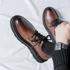 Vestido sapatos pretos estilo britânico estilo grosso de dedão redonde