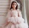 Robe fille Lotus Rose Rose Robe de fleur en couches à volants moelleux Premier mariage Soirée d'anniversaire de communion pour enfants formel