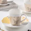 Mugs Mirror Reflection Coffee Cup Plate Luxury Afternoon Tea Set Ceramic Running HorsedeerHummingBird Mug WY80114 230817