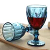 10オンスのワイングラス色付きガラスゴブレットステム300mlビンテージパターンエンボス加工されたパーティーウェディングマグカップFY5509