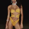 Basis Casual jurken Beachcici vrouwen sexy bikini goud printen veter zonder lage taille driehoek badpak strandkleding 230818