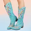 Kleidungsschuhe Aospheraylian Stickerei nähen florale westliche Cowboy -Stiefel für Frauen 2023 Retro Vintage Mid Calf Frauen Cowgirl 230816