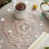 Table Mats 28CM Christmas Wedding Decoration Round Lace Placemat Embroidered Anti-Scald Cup Mat European Style Desktop