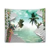 Tapestries Imitation Window Landscape Tapestry Wall Hanging Peacock Coconut Oean Tapestries Art Wall Carpet Cloth Room Home Decoration R230817