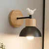 Muurlamp houten Noords met vogel moderne sconce voor slaapkamer woonkamer huisverlichting zwart/ wit stuurhoofd E27