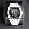 RMF 055 Mens Watch RMUL2 Mechanical Hand-winding White Ceramic Case Skeleton Dial Black inner ring White Rubber Strap 2023 Super Edition Sport eternity Watches