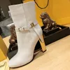 Brown Famous Boots Designer Womens Shoes Size 4-11 Ankle Booties Back White Belt heels Buckle Strap Through Cut Outs Quality Cowskin Rounded combat boots with box