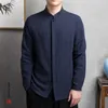 Chemises décontractées masculines 2023 Chinois Coton Linage à manches longues Vêtements hommes Retro Tang Tang Stand Up Collar Top plus Taille Vêtements Mâle