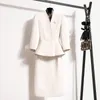 Two Piece Dress UNXX Elegant Ladies Skirt Suits Slim Waist Blazer & High Package Hip Women 2 Pieces Set White Suit