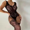 BHs Sets erotische schickfreie Dessous Frauen Blumenmaschen hohl Bra Teddy Babypuppenkleid sexy Ganzkörperporno Porno Unterwäsche Set