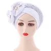 Berretti di teschio taps fiori scintillanti diamanti bocchetti per donne già preparati con gele automobilistico hijab aso oke headtie sciarpa headwraps hat turbante africano 230818