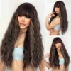 Synthetic Wigs Long Brown Ombre Synthetic Wigs With Bangs For Women Natural Hair Wavy Wigs Cosplay Heat Resistant Wig HKD230818