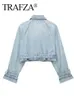 Kvinnorjackor Trafza Kvinnor Spring Denim Jackets Long Sleeve Crop Top Jacket med Belt Croped Jean Jacket For Women Fashion Streetwear 230817