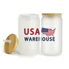 US CA Warehouse STOCK 16oz Sublimation Glass Beer Mugs with Bamboo Lids and Straw Tumblers DIY Blanks Cans Heat Transfer Iced Coffee Cups Mason Jars