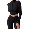 Tweedelige broek van dames 2 pc's/set trendy dames sportpak vaste kleur oefening kontliftige slanke fit crop top