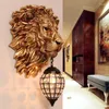 Lâmpada de parede moderna leão de luxo led luz dourada iluminação vintage sala de estar luminárias de arco de arma