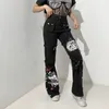 Jeans féminins gothiques y2k pantalon sombre punk street street femme hip hop style girls fashion cargo coréen oversize large jambe