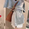 Women Tracksuit Sleeveless Vest Shorts Casual Wide Leg Shorts Letter Embroidery High Waisted Sweatpants Blouse Sports Set