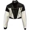 Kvinnorjackor PREPOMP 2023 Autumn Collection Long Sleeve Turtleneck Black White Contrast Color Bright Silk Short Jacka Women Coat GL308