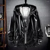 Men's Jackets Stylish Men Hooded Jacket Bright Surface Dressing Cool Elastic Cuff Hood Coat