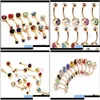 Navelklockknapp ringer rostfritt stål Guldkristall Rhinestone Belly Ring Bar Body Piercing smycken GF6VX KVXON DROP LEVERANS DHSMQ