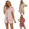 Women's Sleepwear Women Striped Satin Pajamas Set Short Sleeve Button Down Shirt And Shorts Lounge 2 Piece Outfits With Pocket