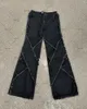 Maschile jeans street nera a strisce grezzo bordo alto in vita in alto levate pantaloni a gamba larga dritta uomini y2k rock retrò jeans oversize jeans uomini 230817