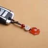 Charms Creative Lanyard Peach Blossom Luck Natural Agate U Disk Pendant Exquisite mobiele telefoonketens Key Ornament