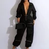 Men's Pants Neckline Cargo Jumpsuit Metal Zipper Bread Bag Deep V Collar Long Sleeves Drawstring Pocket Trousers Casual